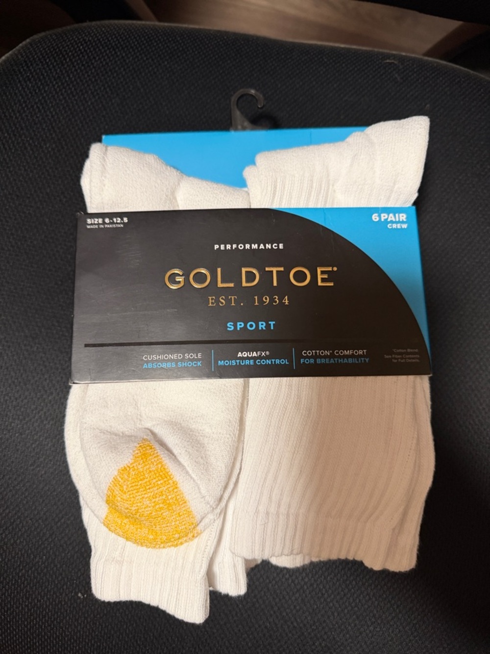 Gold Toe White Crew Athletic Socks with Yellow Toe Accent - 6 Pair